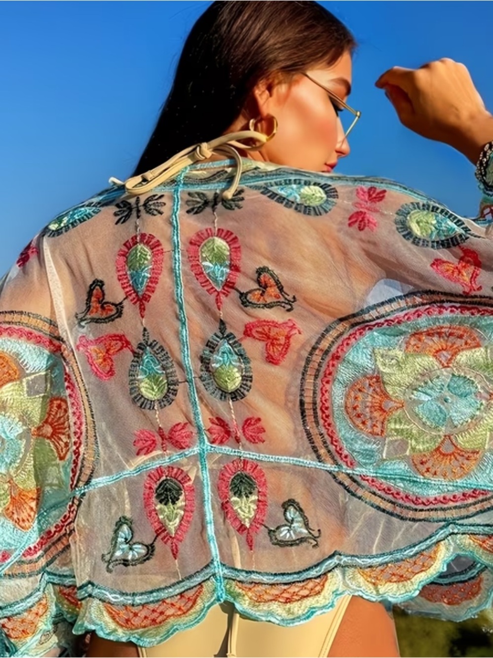 NWT Sheer Embroidered Beach Cover-Up - Multicolor
